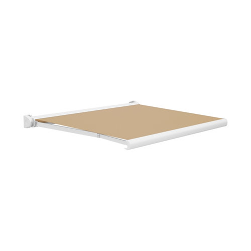 Toldo ibiza brazos extensible motorizado con cofre blanco y tela café 3x2m