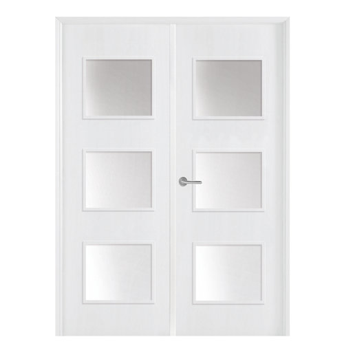 Puerta doble con cristal bari plus blanca 145 cm (72+72) i de la marca ARTENS en acabado de color Blanco fabricado en Madera