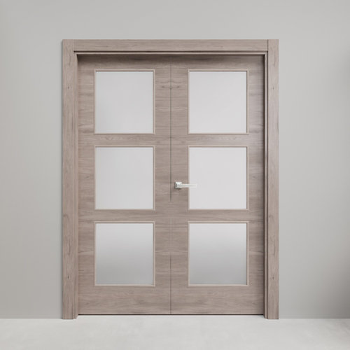 Puerta doble con cristal oslo roble gris 110x145 i (72+72)cm