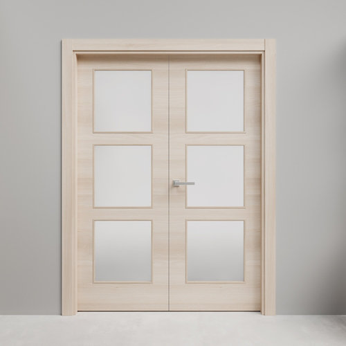 Conjunto puerta doble cristal marsella blanca de 125 cm (82+42) dcha + tapetas 28 Puerta doble acristalada oslo acacia 110x105 d (62+42) cm
