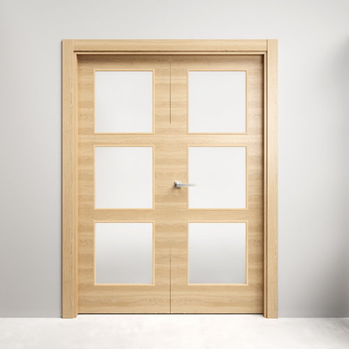 Puerta de interior corredera oslo haya de 62.5 cm 26 Puerta doble con cristal oslo roble miel 130x105 d (62+42)cm