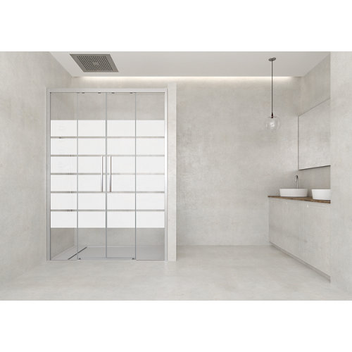 Mampara corredera cool serigrafiado cromado 6mm (166-170)x200cm de la marca Vanguard en acabado de color Gris / plata fabricado en Cristal