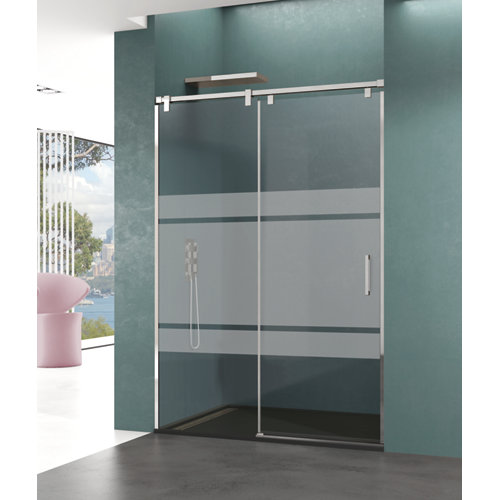 Mampara corredera steel serigrafiado perfil cromado 125x195 cm de la marca Blanca / Sin definir en acabado de color Gris / plata fabricado en Cristal