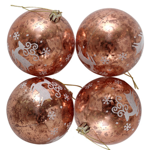 Set de 4 bolas de navidad 8 cm cobre