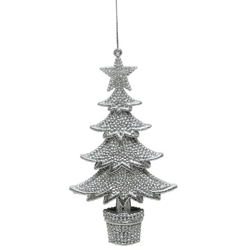 Adorno colgante de navidad árbol 15,5 cm plata