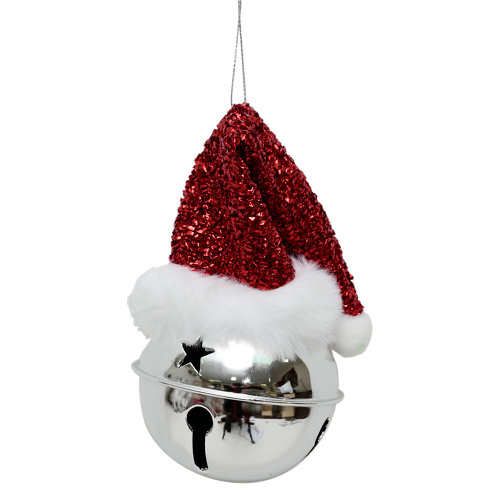 Adorno colgante de navidad cascabel plata sombrero 8 cm
