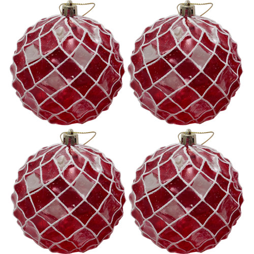 Set de 4 bolas de navidad rojo 8 cm