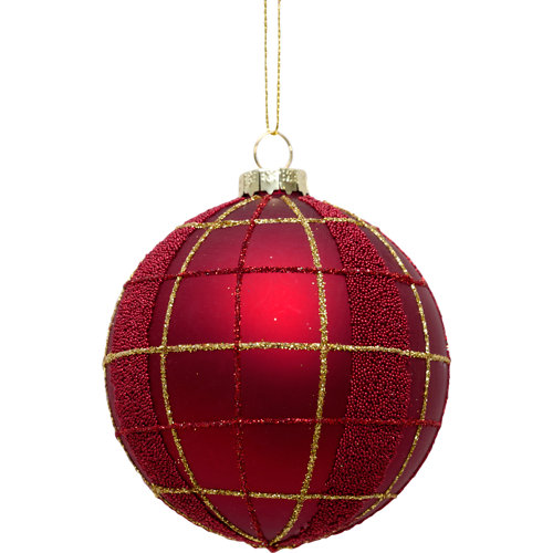 Bola de navidad de cristal dorado rojo de 8 cm