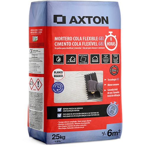 Mortero cola flexible gel 8 horas 25kg axton