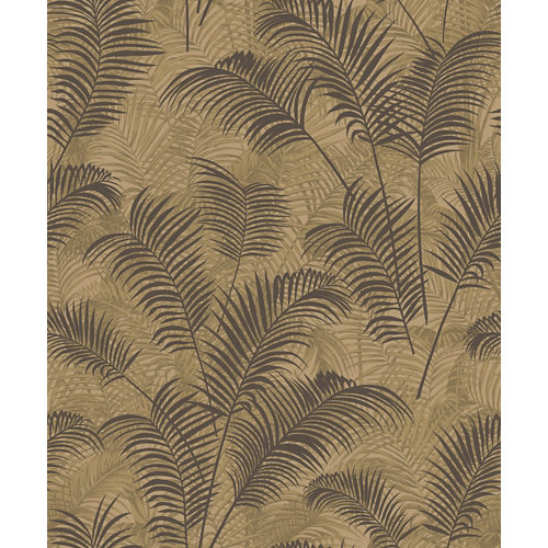 Papel pintado vinílico floral hojas de palma amarillo