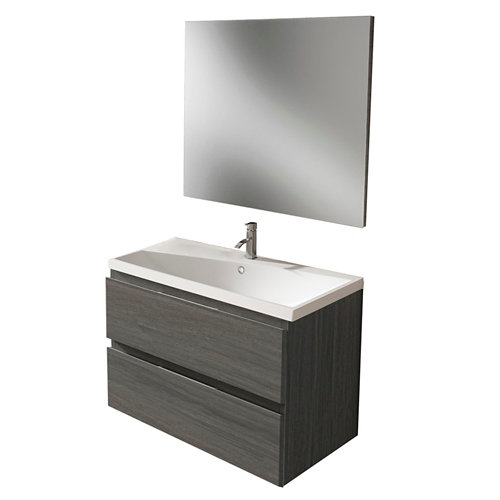 Mueble de baño con lavabo y espejo prima roble ceniza 80x45 cm de la marca ARMOBANY en acabado de color Gris / plata fabricado en Aglomerado de particulas
