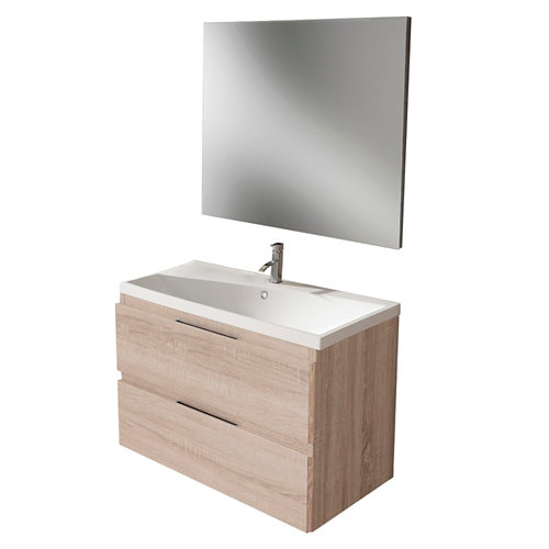 Mueble de baño con lavabo y espejo prima roble claro 80x45 cm tg de la marca ARMOBANY en acabado de color Marrón fabricado en Aglomerado de particulas