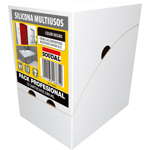 Caja de 12 siliconas multiuso neutra soudal 290 ml negro