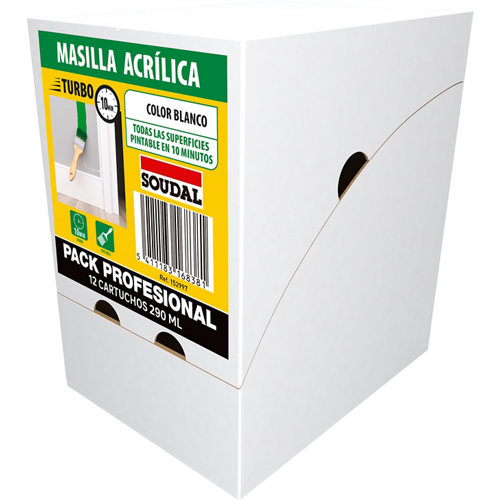 Caja de 12 selladores acrílico grietas turbo soudal 290 ml blanco