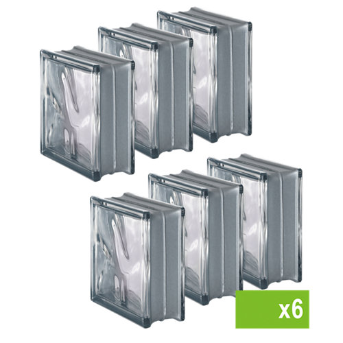 Lote de 6 bloque de vidrio ondulado gris reflejos 19x19x8 cm de la marca Blanca / Sin definir en acabado de color No definido fabricado en Varios, ver descripción