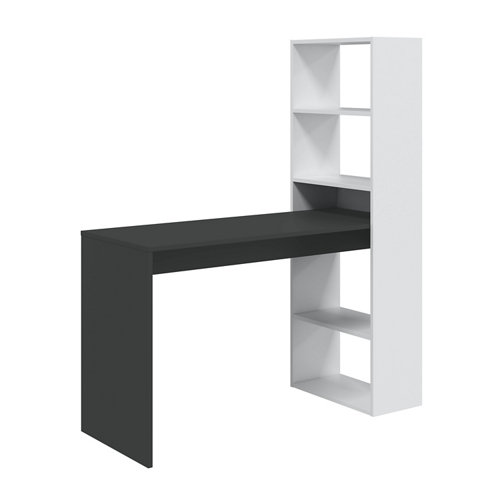 Mesa de estudio con estanteria en blanco y gris de 144x120x53