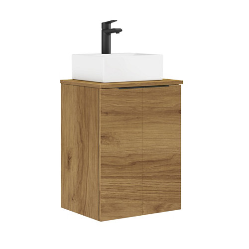 Mueble de baño con lavabo small teca 45x36 cm de la marca ARTYSAN en acabado de color Marrón fabricado en Aglomerado de particulas