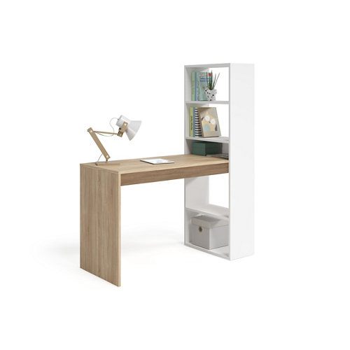 Kit mesa escritorio + estantería blanco/roble 144x120x75 cm