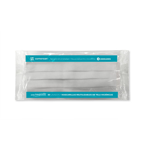 Pack 3 mascarillas higiénicas tela reutilizables blanca
