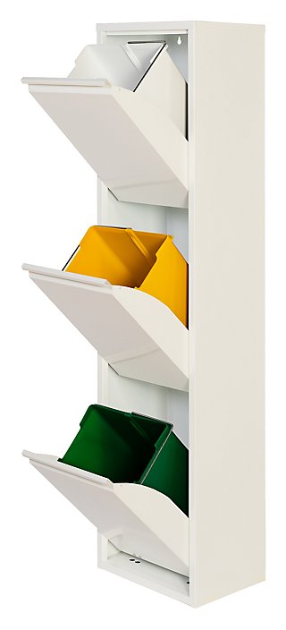 Armario para reciclaje metal 33.5x136x25cm color blanco puertas 3 cubos de 15L · LEROY MERLIN