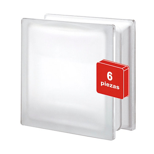 Caja de 6 bloques de vidrio liso blanco de 19x19x8cm