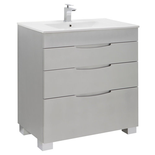 Mueble de baño con lavabo asimétrico plata 80x45 cm de la marca Blanca / Sin definir en acabado de color Gris / plata fabricado en Madera