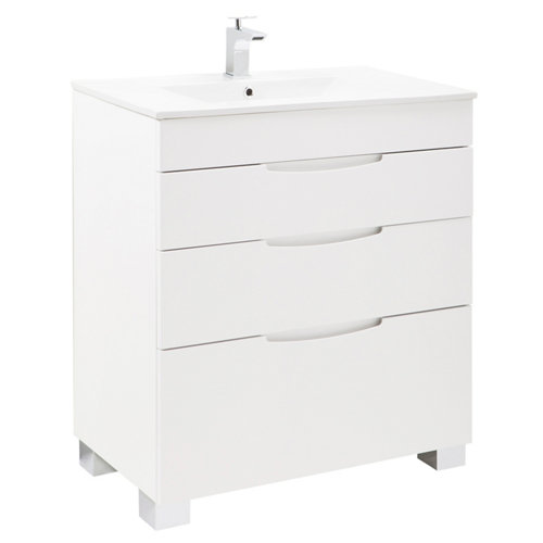 Mueble de baño con lavabo asimétrico blanco brillo 70x45 cm