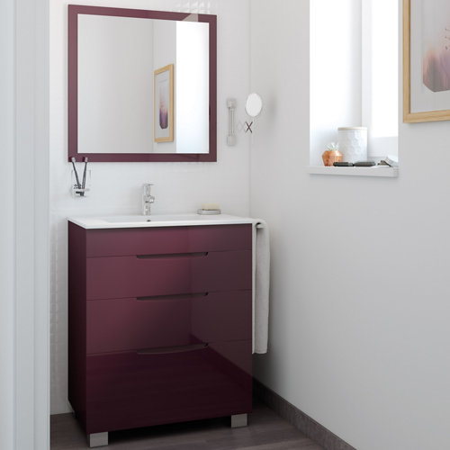 Mueble de baño con lavabo asimétrico berenjena 70x45 cm