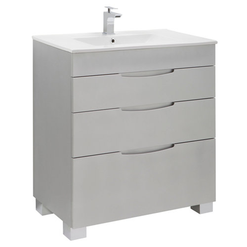 Mueble de baño con lavabo asimétrico plata 70x45 cm de la marca Blanca / Sin definir en acabado de color Gris / plata fabricado en Madera