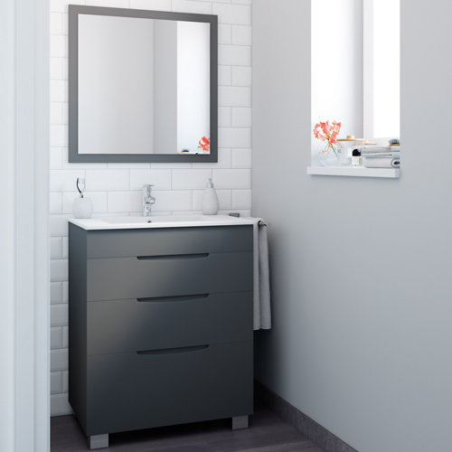 Mueble de baño con lavabo asimétrico grafito mate 70x45 cm