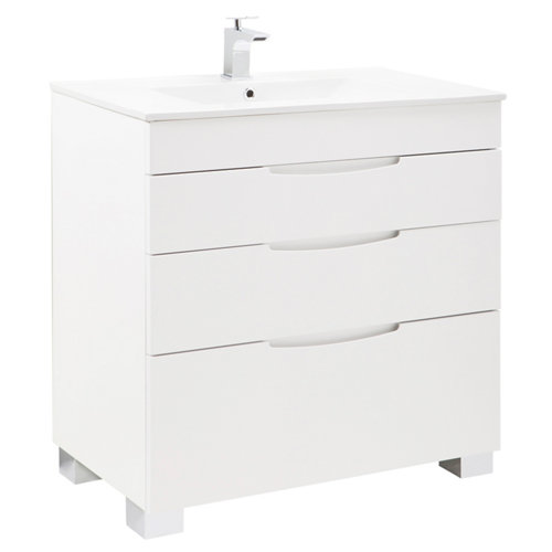 Mueble de baño con lavabo asimétrico blanco brillo 90x45 cm