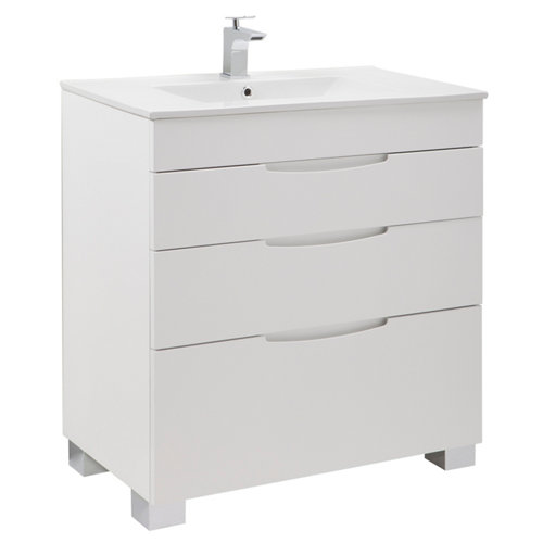 Mueble de baño con lavabo asimétrico blanco brillo 80x45 cm