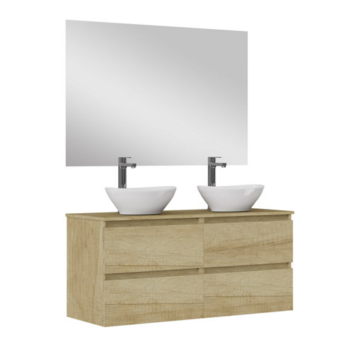 Mueble de baño con lavabo y espejo sand natural 120x45 cm de la marca ARTYSAN en acabado de color Marrón fabricado en Aglomerado de particulas