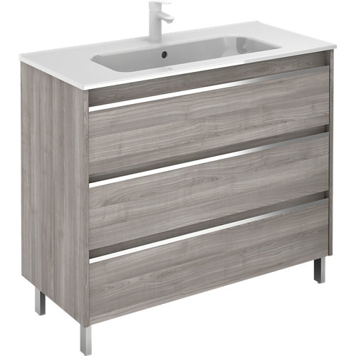 Mueble de baño con lavabo beta con 3 cajones gris arenado 100x45 cm