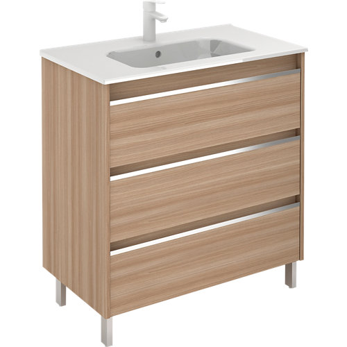 Mueble de baño con lavabo beta con 3 cajones nogal arenado 80x45 cm