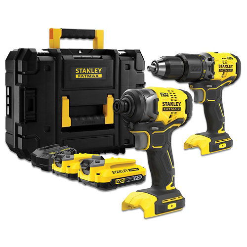 Stanley fatmax sfmck461d2t combo kit v20 li-ion 18v: taladro percut brushless + de la marca STANLEY FATMAX en acabado de color No definido fabricado en Varios, ver descripción