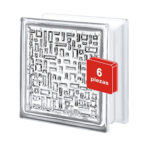 Caja de 6 bloques de vidrio mosaico neutro de 19x19x8cm