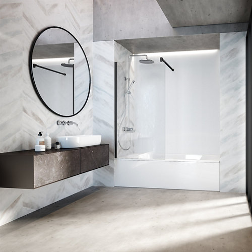 Mampara de bañera 1 hoja cool transparente perfil negro 80x150 cm de la marca PROFILTEK en acabado de color Gris / plata fabricado en Varios, ver descripción