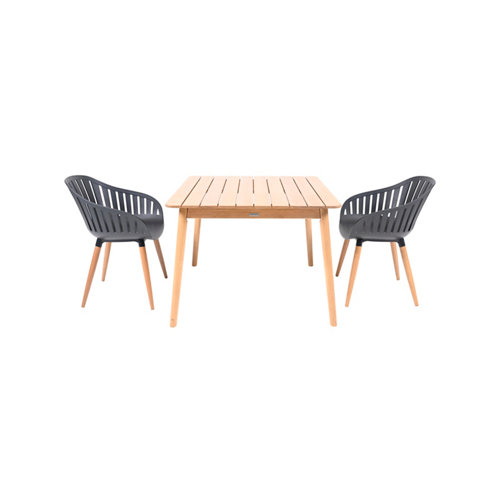 Conjunto de exterior tuno de madera y plástico gris para 2 comensales