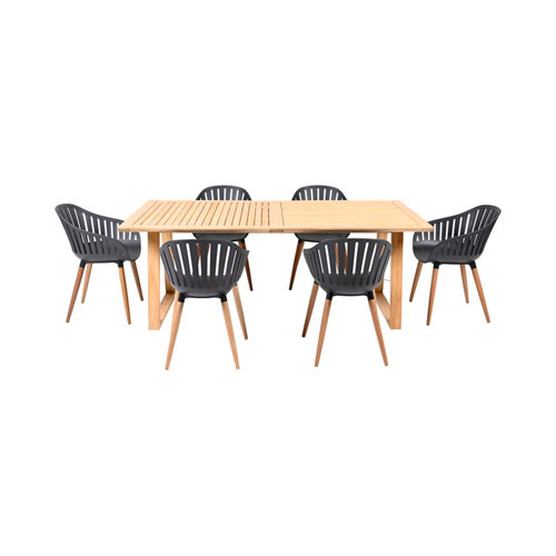 Conjunto de muebles de exterior tuno de madera y plástico gris para 6 comensales