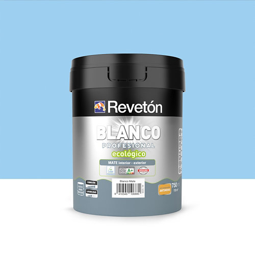 Pintura interior mate reveton blanco pro 0.75l 2020-r90b azul scandi empolvado de la marca REVETÓN en acabado de color Azul fabricado en Varios, ver descripción