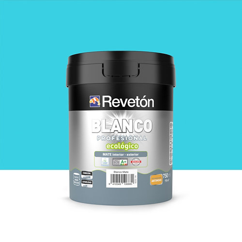 Pintura interior mate reveton blanco pro 0.75l 2030-b30g azul verdoso luminoso de la marca REVETÓN en acabado de color Azul fabricado en Varios, ver descripción