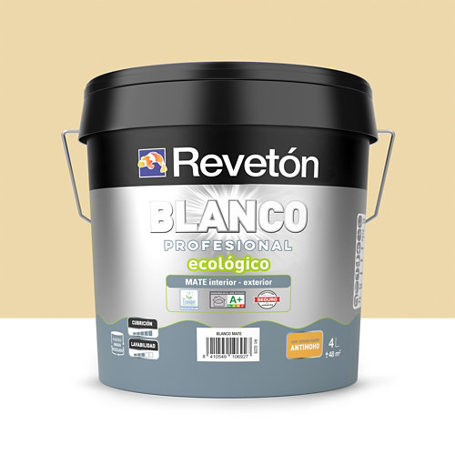 Pintura interior mate reveton blanco pro 4l 3000-n gris estandar empolvado de la marca REVETÓN en acabado de color Amarillo / dorado fabricado en Varios, ver descripción