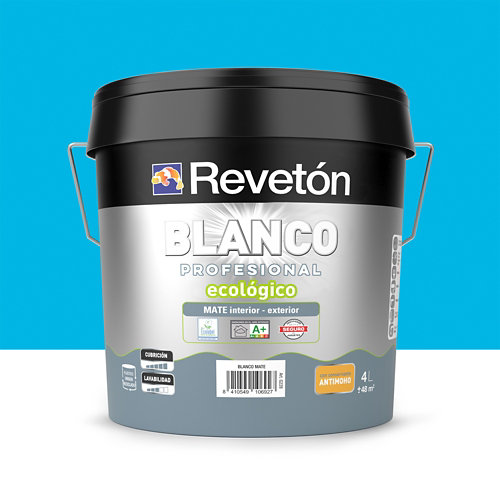 Pintura interior satinado reveton pro 0.75l 1005-r80b neutro azulado luminoso de la marca REVETÓN en acabado de color Azul fabricado en Varios, ver descripción