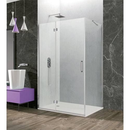 Mampara plegable c transparente perfil cromado + fijo lateral 100x70x195 cm de la marca GME en acabado de color Gris / plata fabricado en Cristal
