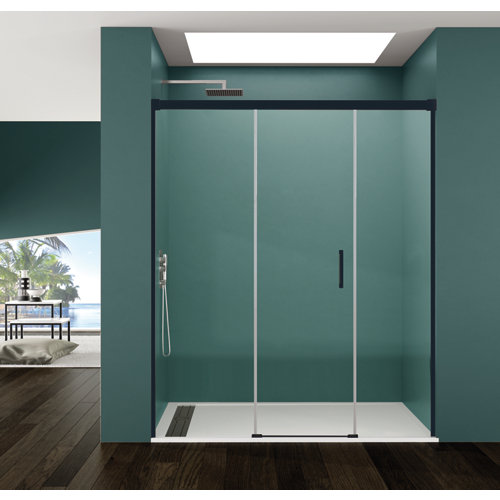 Mampara corredera bass transparente perfil negro 152x195 cm de la marca GME en acabado de color Negro fabricado en Cristal