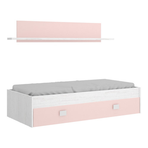 Cama compact serie iro 1 cajón y 1 estante blanco artic y rosa