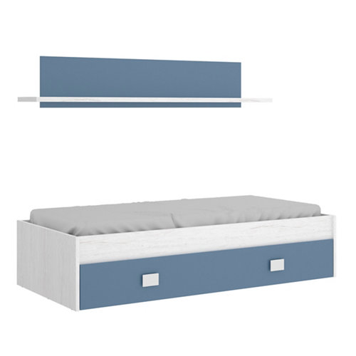 Pack de 3 molduras mdf blanco 90 x 10 mm 25 Cama compact serie iro 1 cajón y 1 estante blanco artic y azul