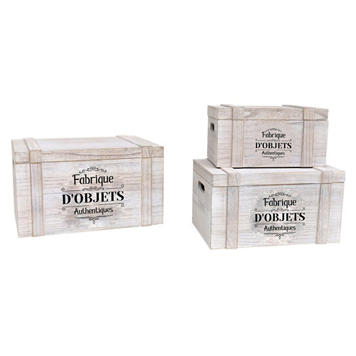 Set 3 cajas de madera con tapa fabrique de 42x24x32 cm