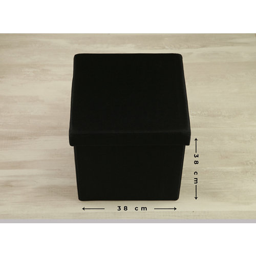 Puff decorativo lino cuadrado lino negro 38x38x38cm